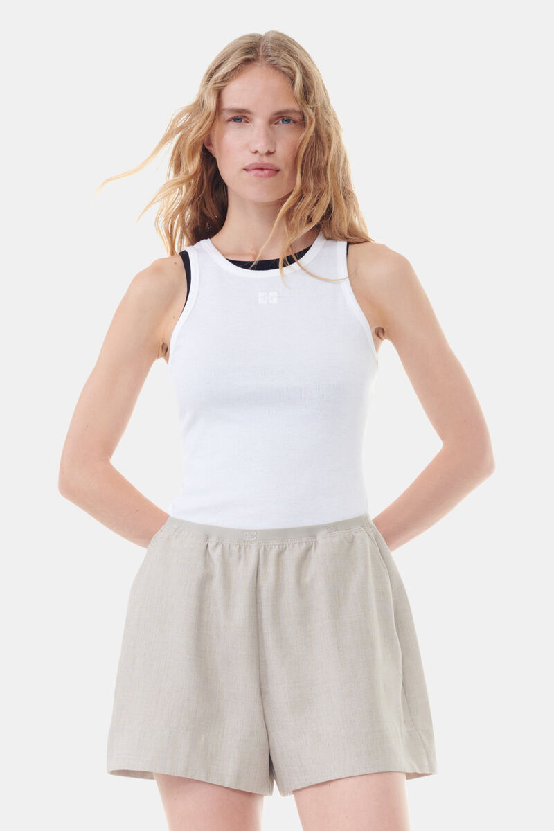 GANNI Soft Cotton Rib, Bright White, Tanktop