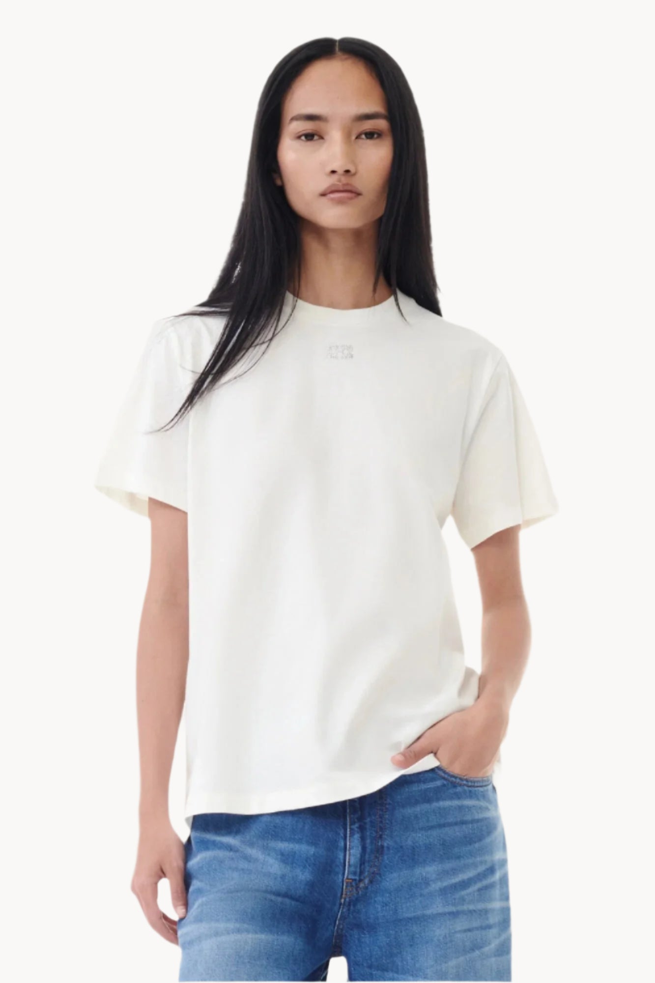 GANNI Basic Rhinestone, Egret, T-Shirt