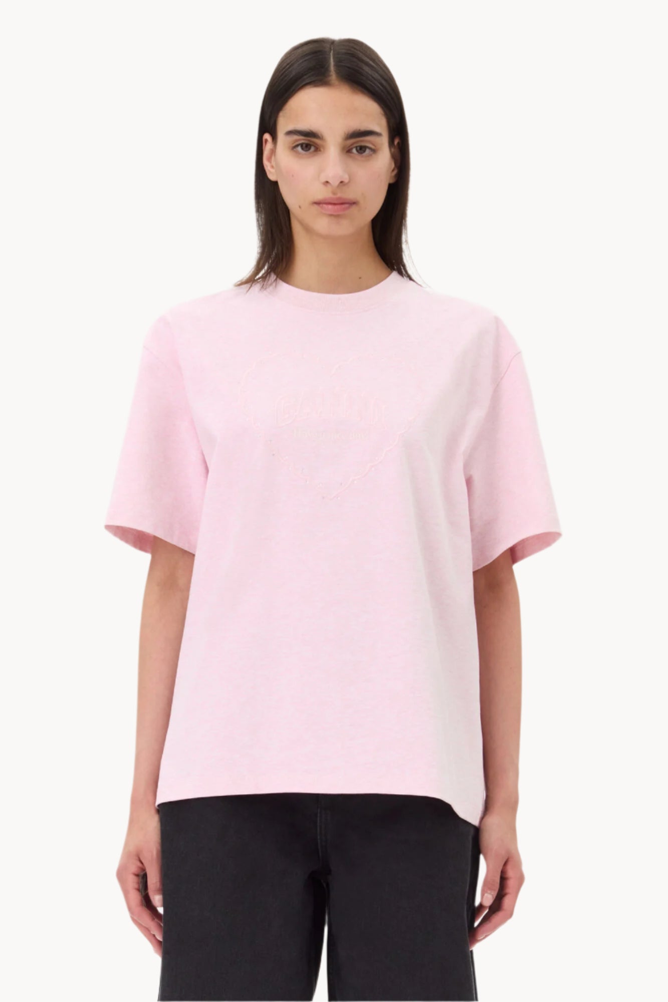 GANNI Drop Shoulder, Chalk Pink, T-Shirt