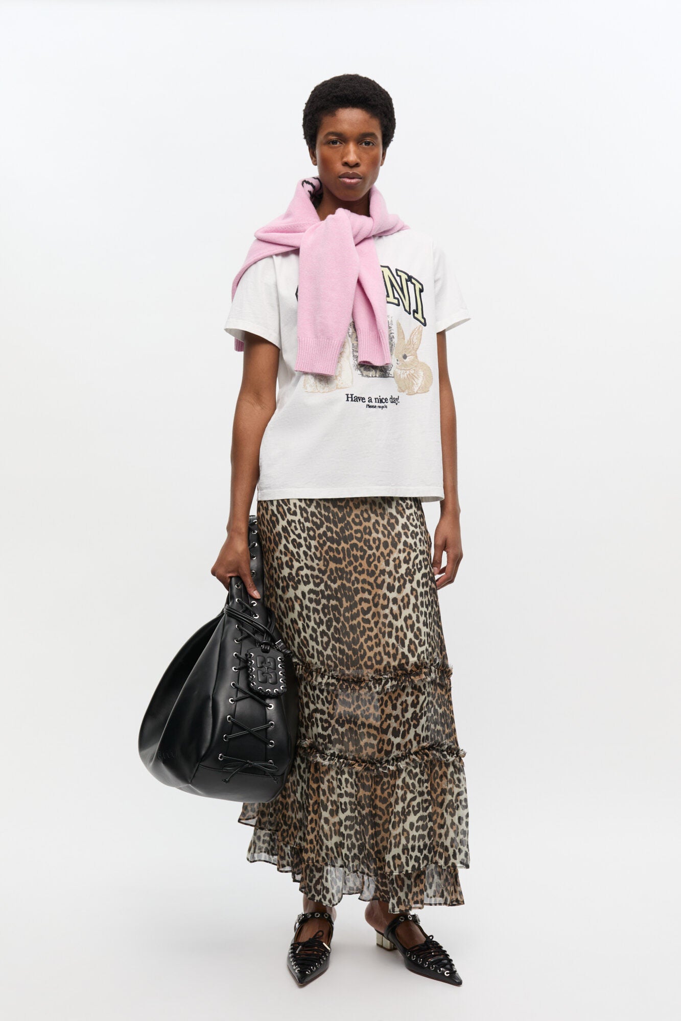 GANNI Chiffon Rüschen, Leopard, Rock