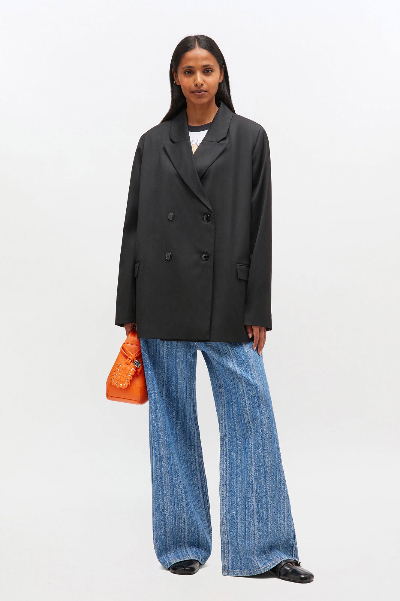 GANNI Calendered Wool, Black, Blazer