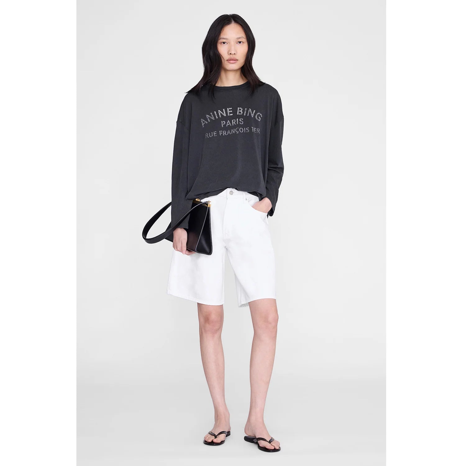 Anine Bing Ivan, Washed Black, Longsleeve