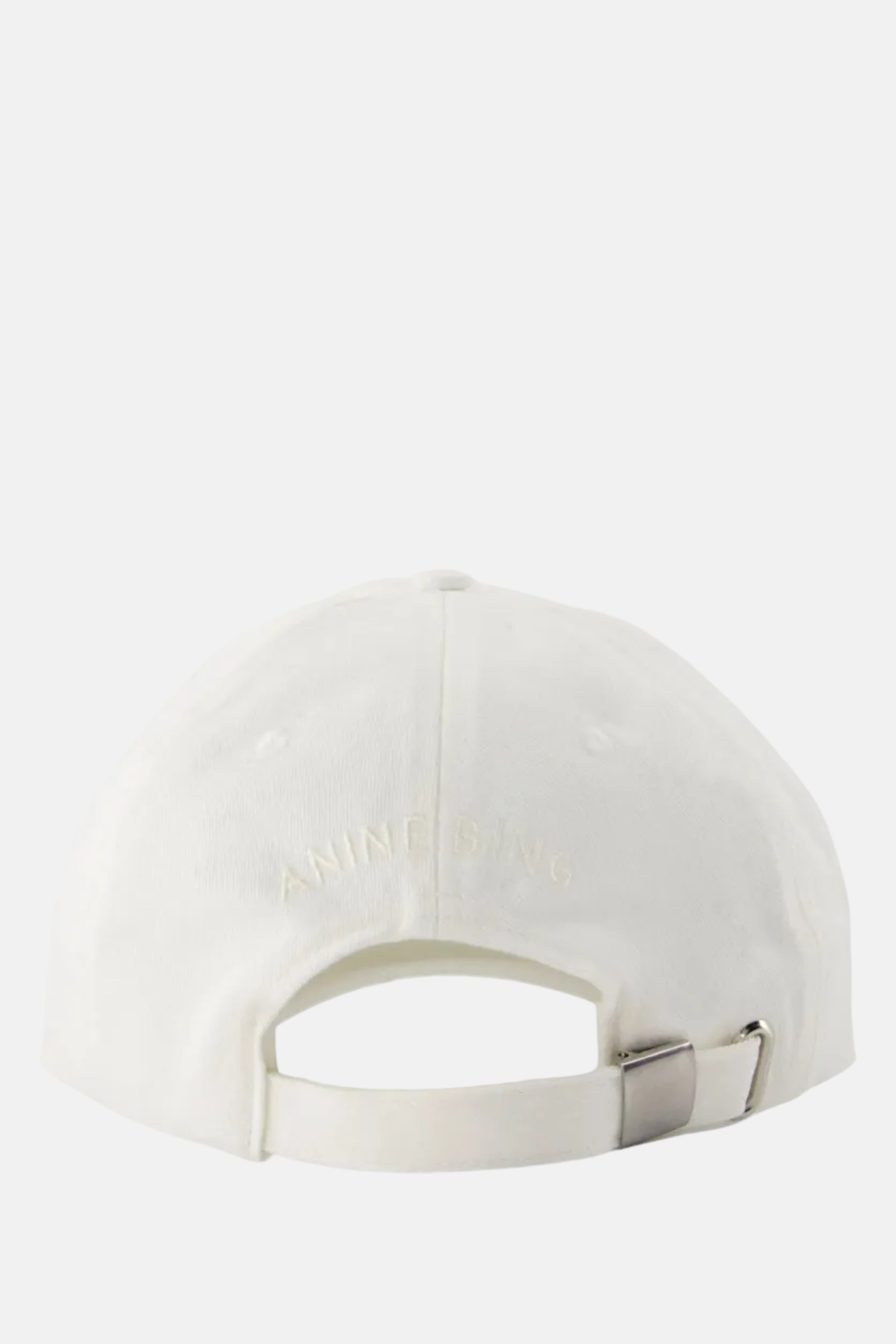 Anine Bing Jeremy Baseball Cap in Ivory mit verstellbarem Riemen und Ton-in-Ton-Stickerei.