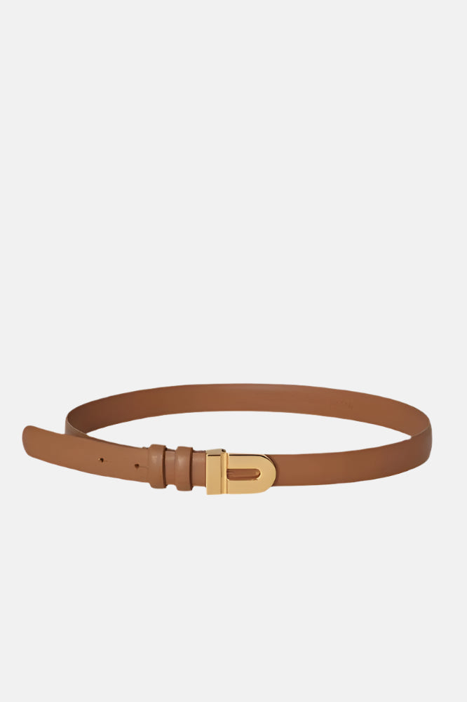 Signature Logo, Tan/Gold, Leather Belt