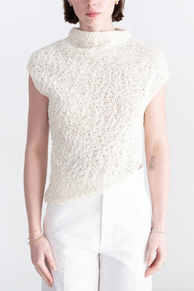 Gauchere Asymmetric Knit Top, Light Cream, Top