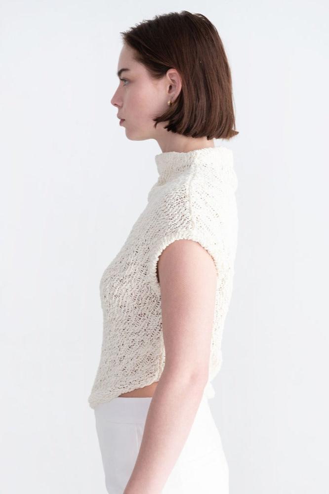 Gauchere Asymmetric Knit Top, Light Cream, Top