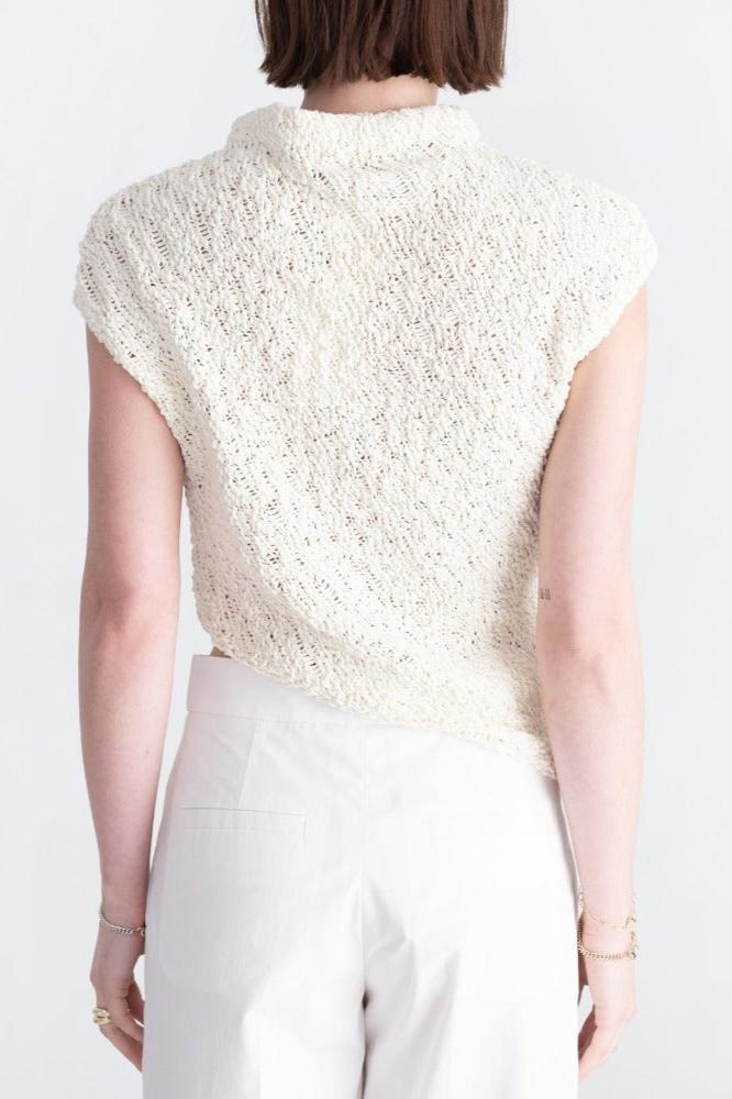 Gauchere Asymmetric Knit Top, Light Cream, Top