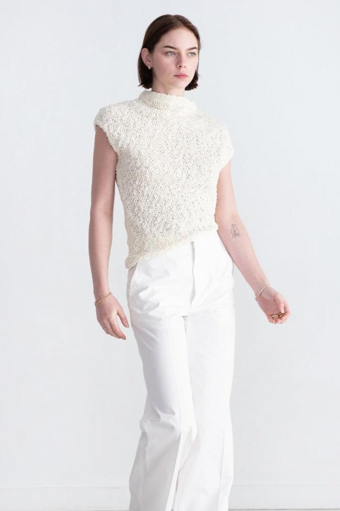 Gauchere Asymmetric Knit Top, Light Cream, Top