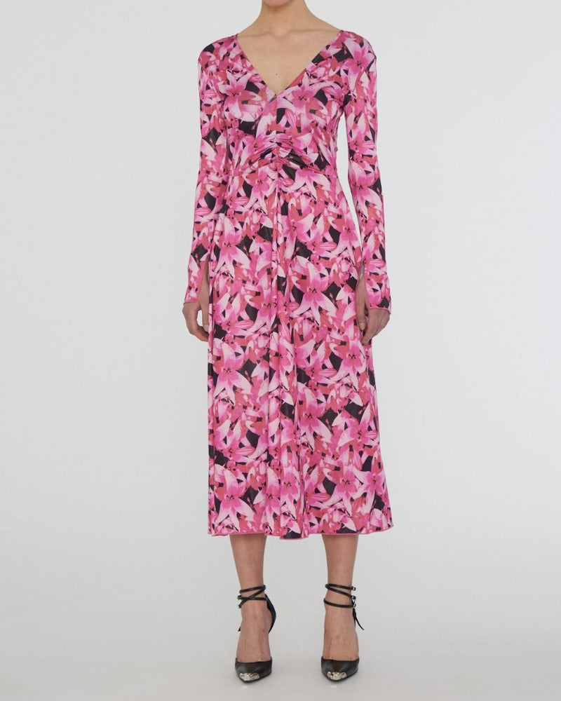 Coated Jersey Midi, Carmine, Kleid