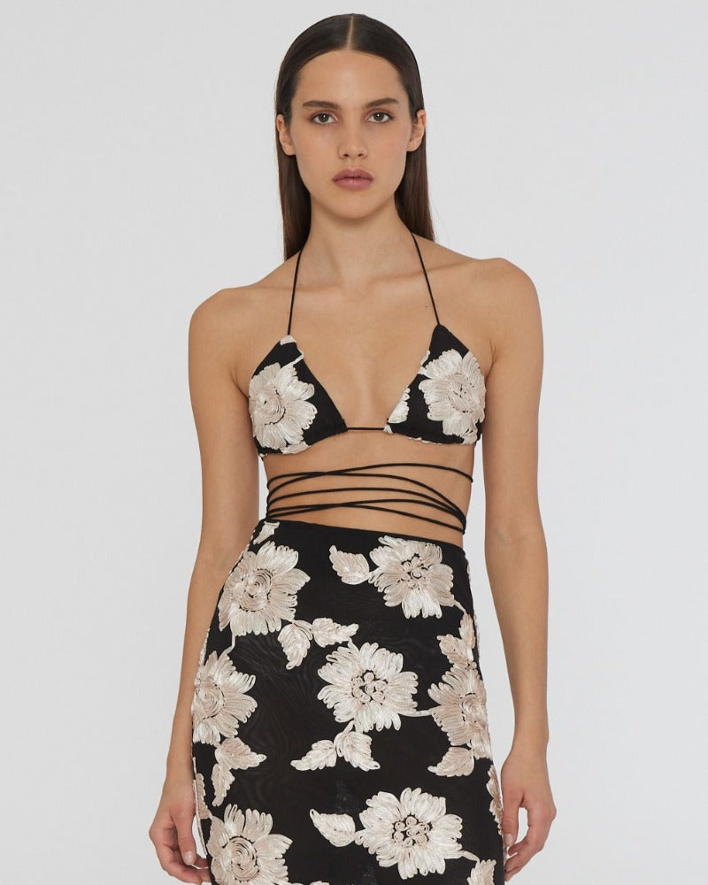 Flower Mesh Bra Top, Cream, Top