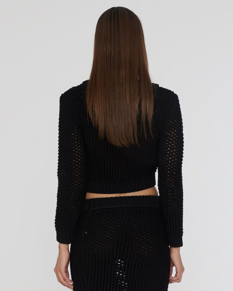 Heavy Crochet, Black, Cardigan
