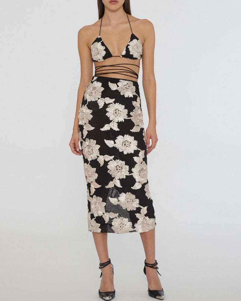 Flower Mesh Midi, Cream, Rock