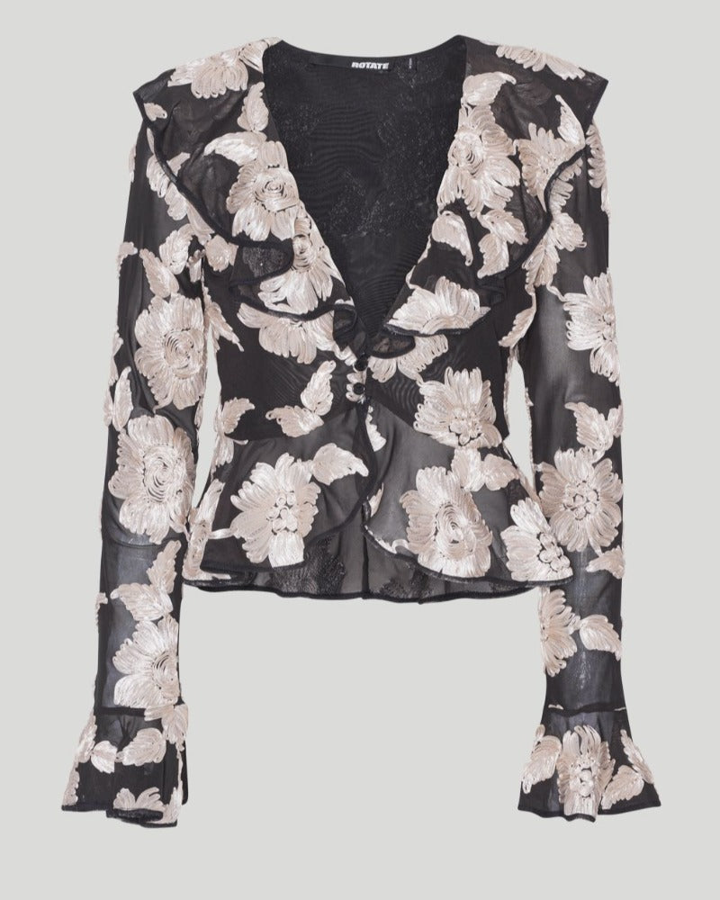 Flower Mesh Ruffle, Cream, Top