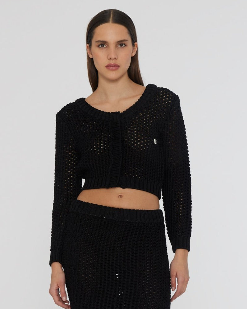 Heavy Crochet, Black, Cardigan