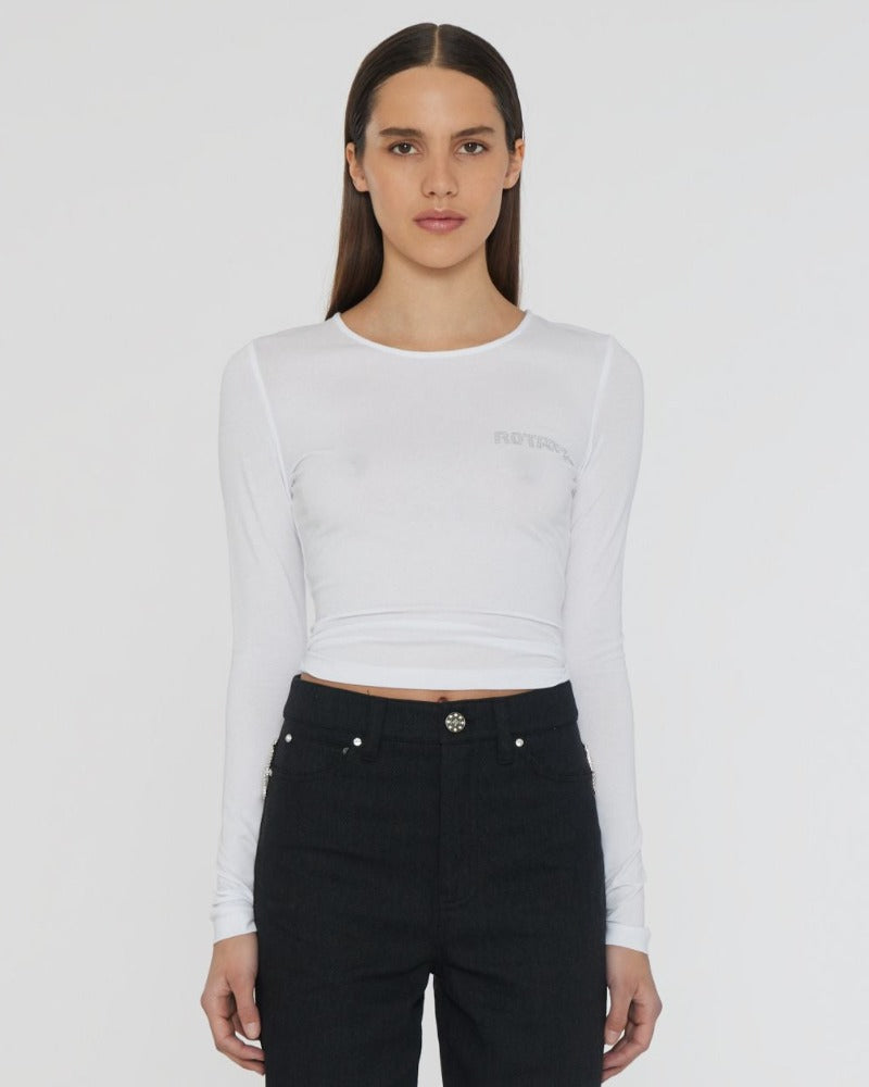 Rotate Long Sleeve Logo, Bright White, T-Shirt