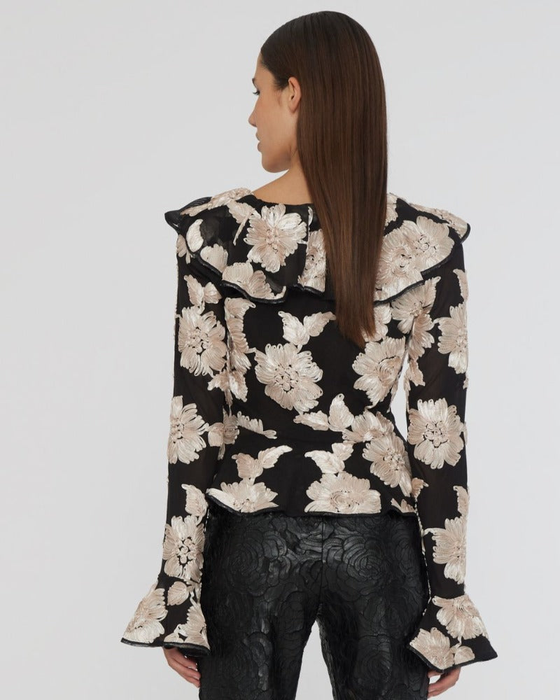 Flower Mesh Ruffle, Cream, Top
