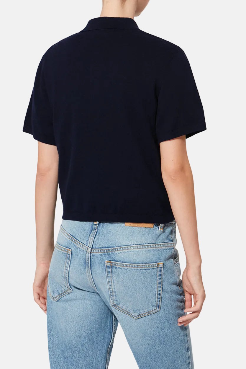 Rückansicht des Marant Étoile Althea Poloshirts in Midnight, cleanes Knit-Design.