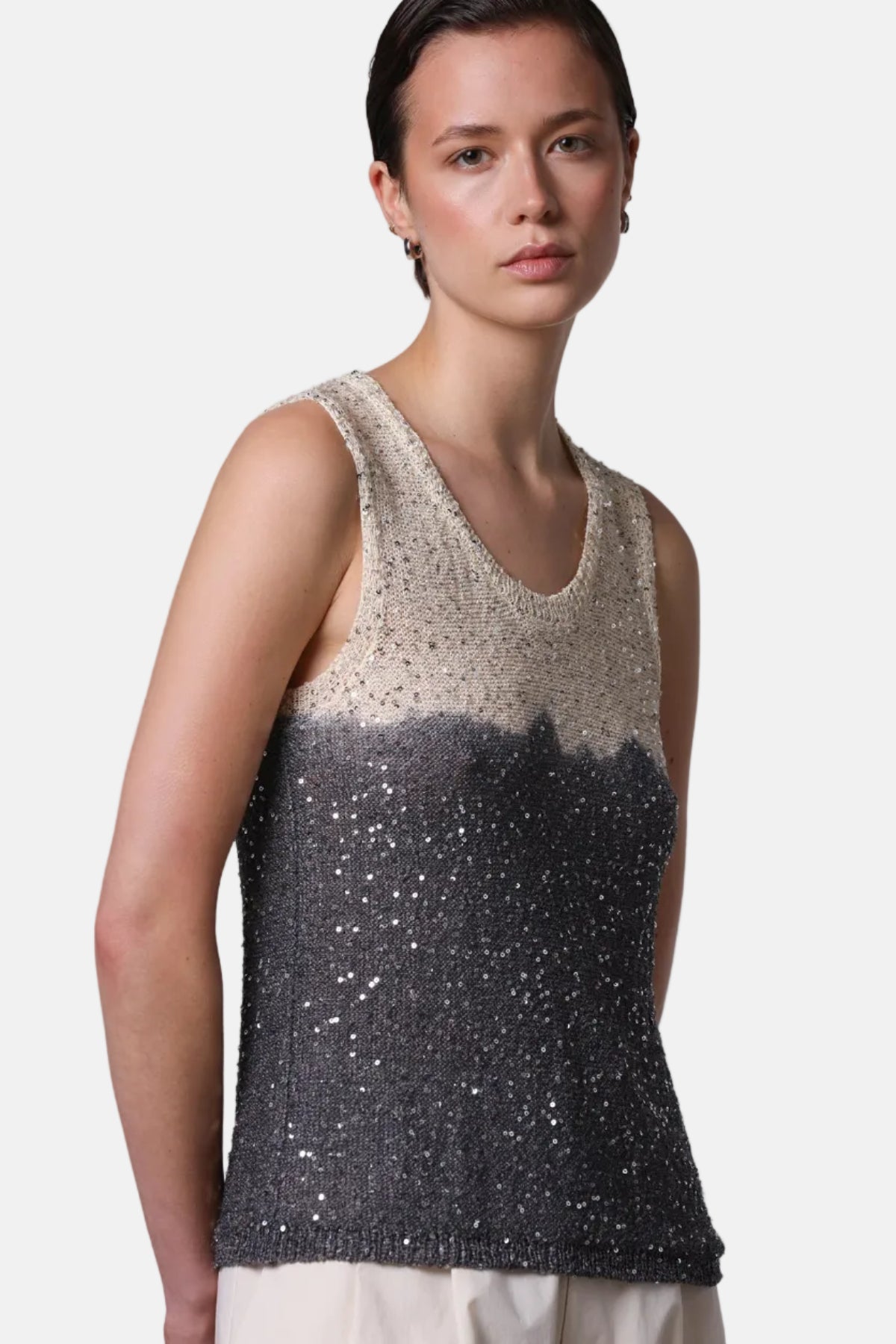 Roberto Collina Knit Paillettes, Nero/Burro, Tanktop
