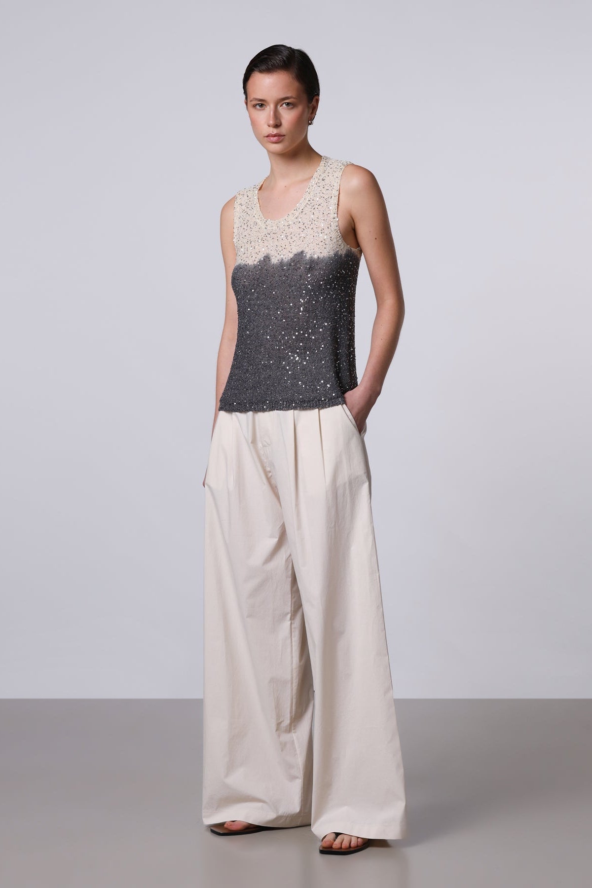 Roberto Collina Knit Paillettes, Nero/Burro, Tanktop