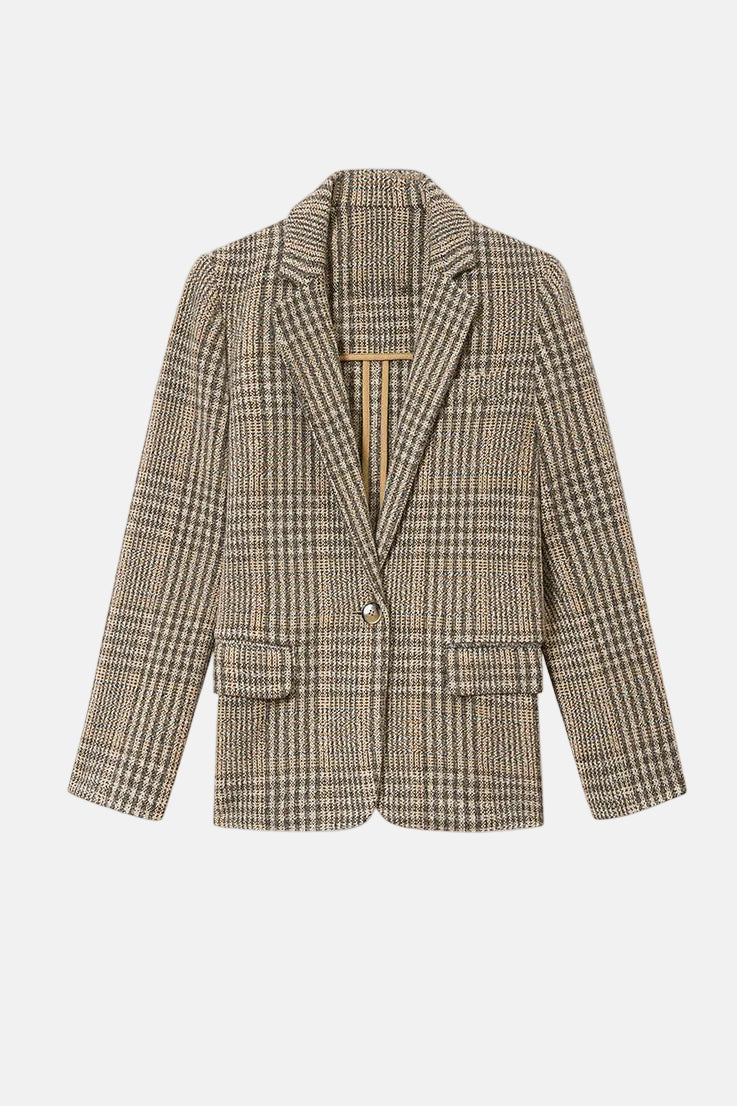 Marant Étoile Charlyne Blazer in Beige aus 100% Schurwolle mit Karomuster und klassischer Passform.
