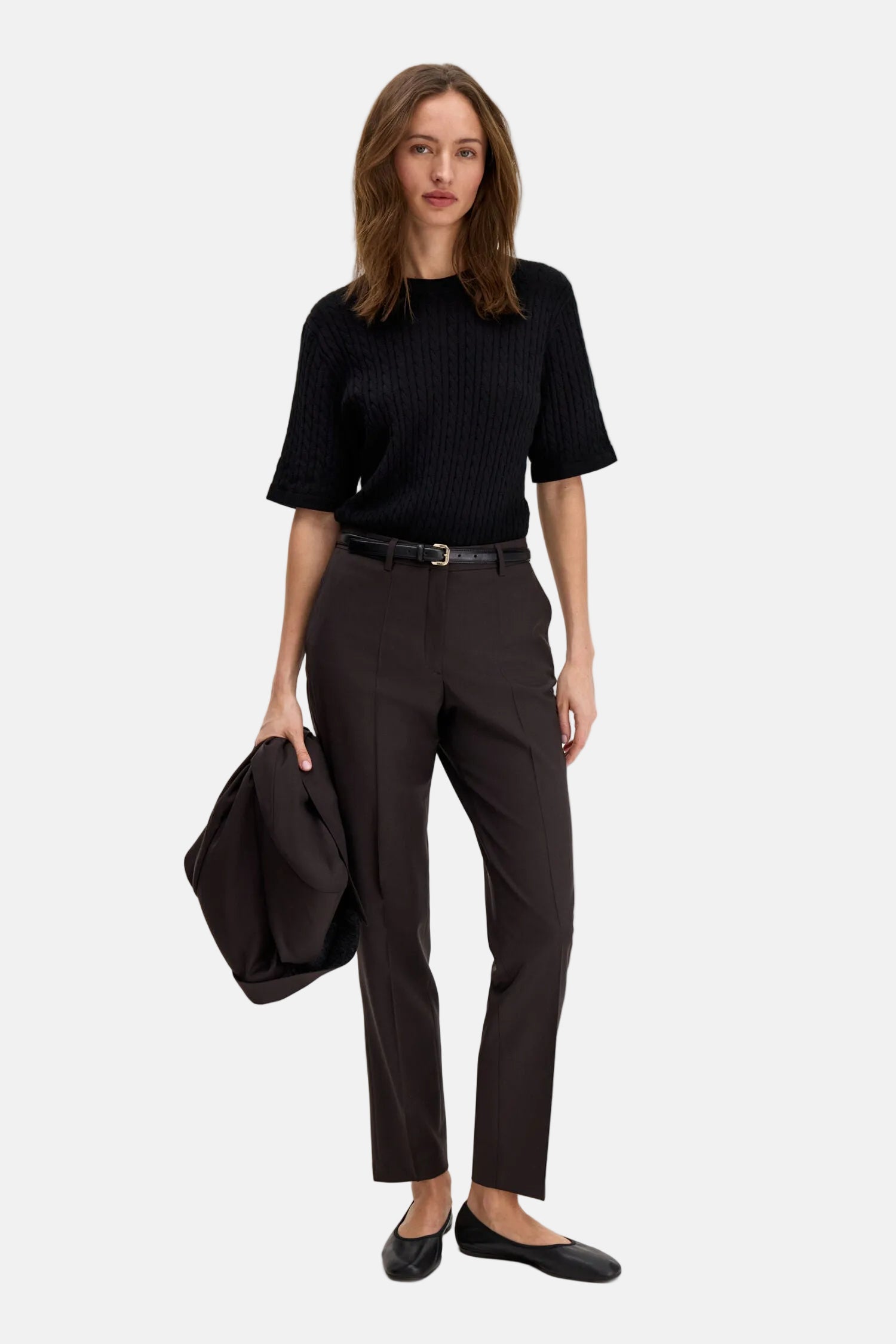Filippa K Emma Cropped Cool Wool, Dark Chocolate, Hose