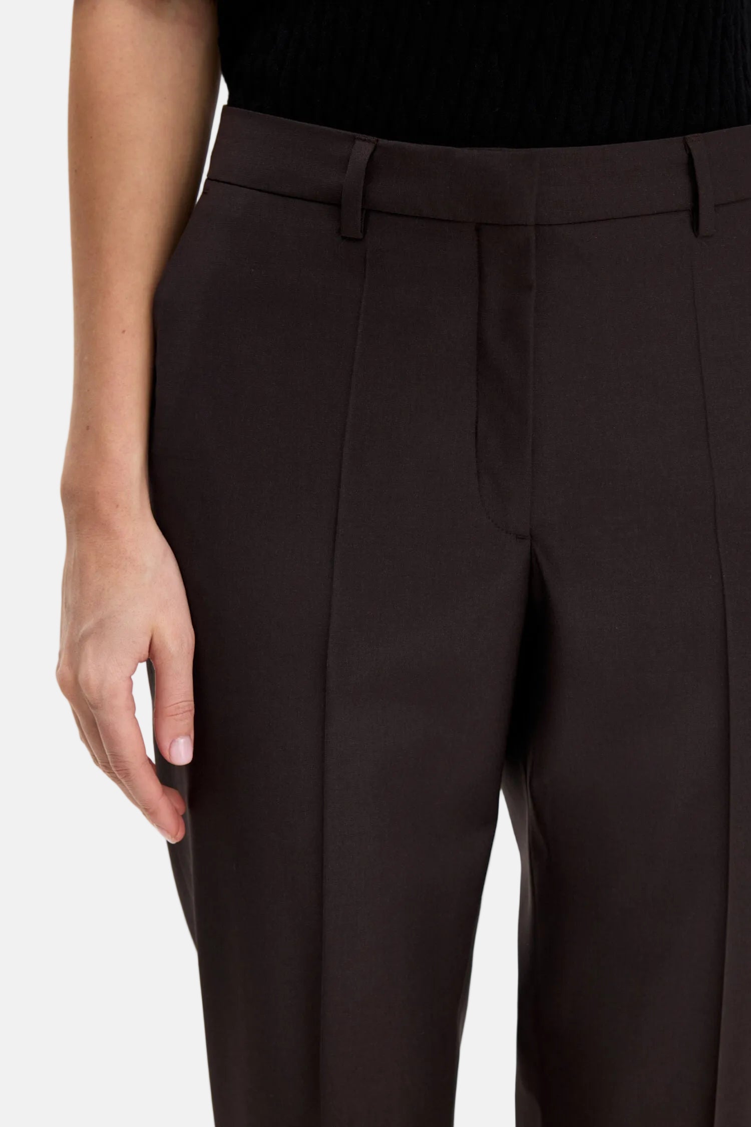 Filippa K Emma Cropped Cool Wool, Dark Chocolate, Hose