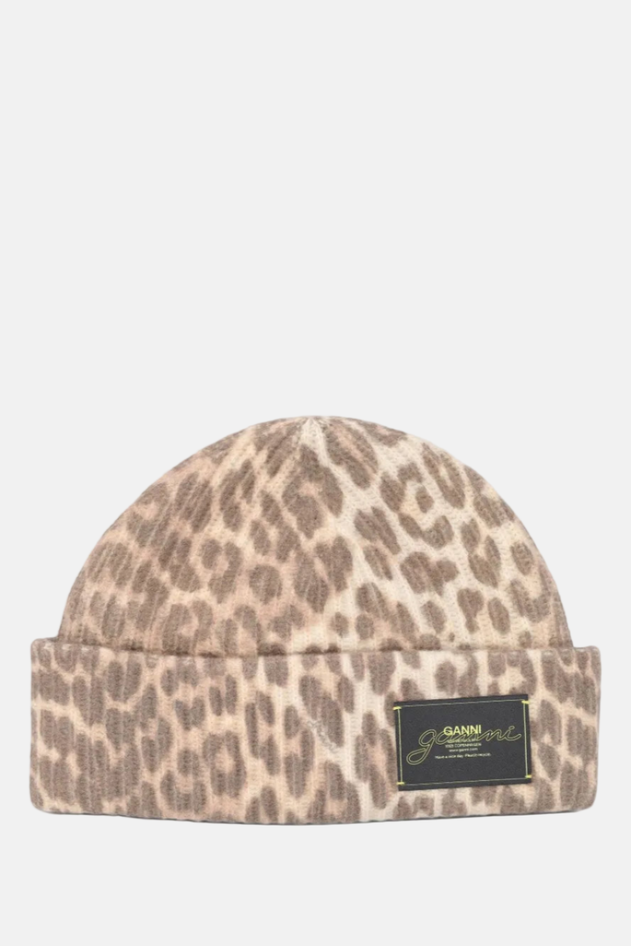 GANNI Wool Mix, Leopard, Beanie