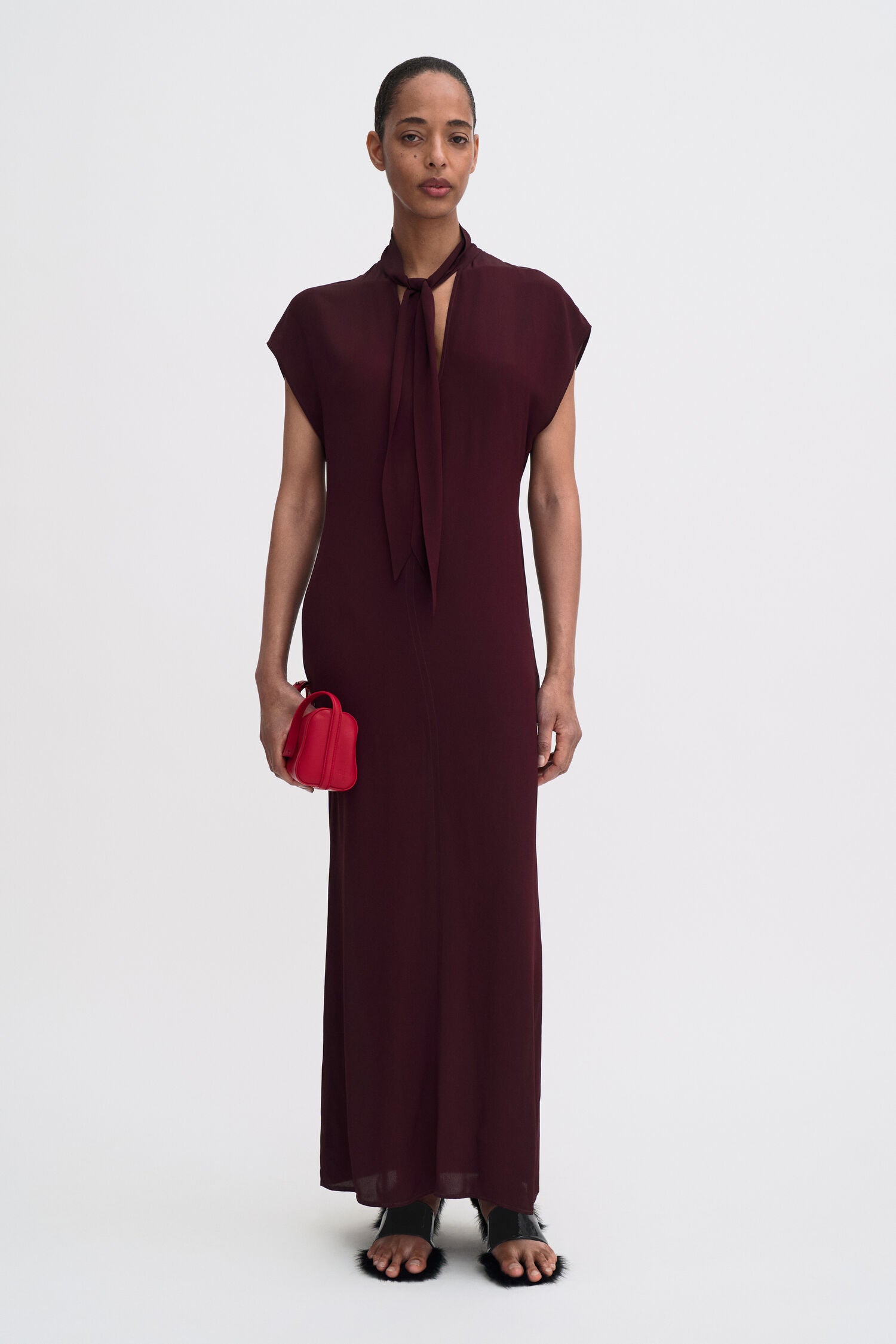 Filippa K, Burgundy, Long Tie-neck Dress