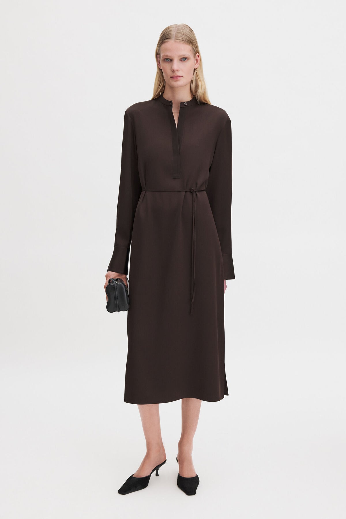 Filippa K Half Placket Kleid in Dark Chocolate – Ansicht 3