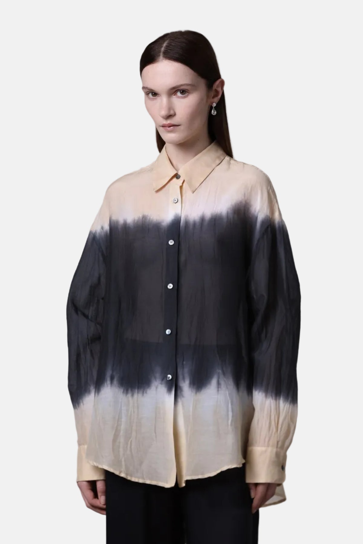 Roberto Collina Woven LS, Ecru/Antracite, Tie-dye Bluse