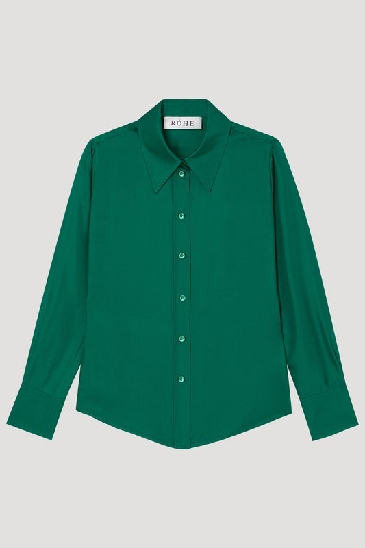 Fitted silk shirt, Emerald, Bluse