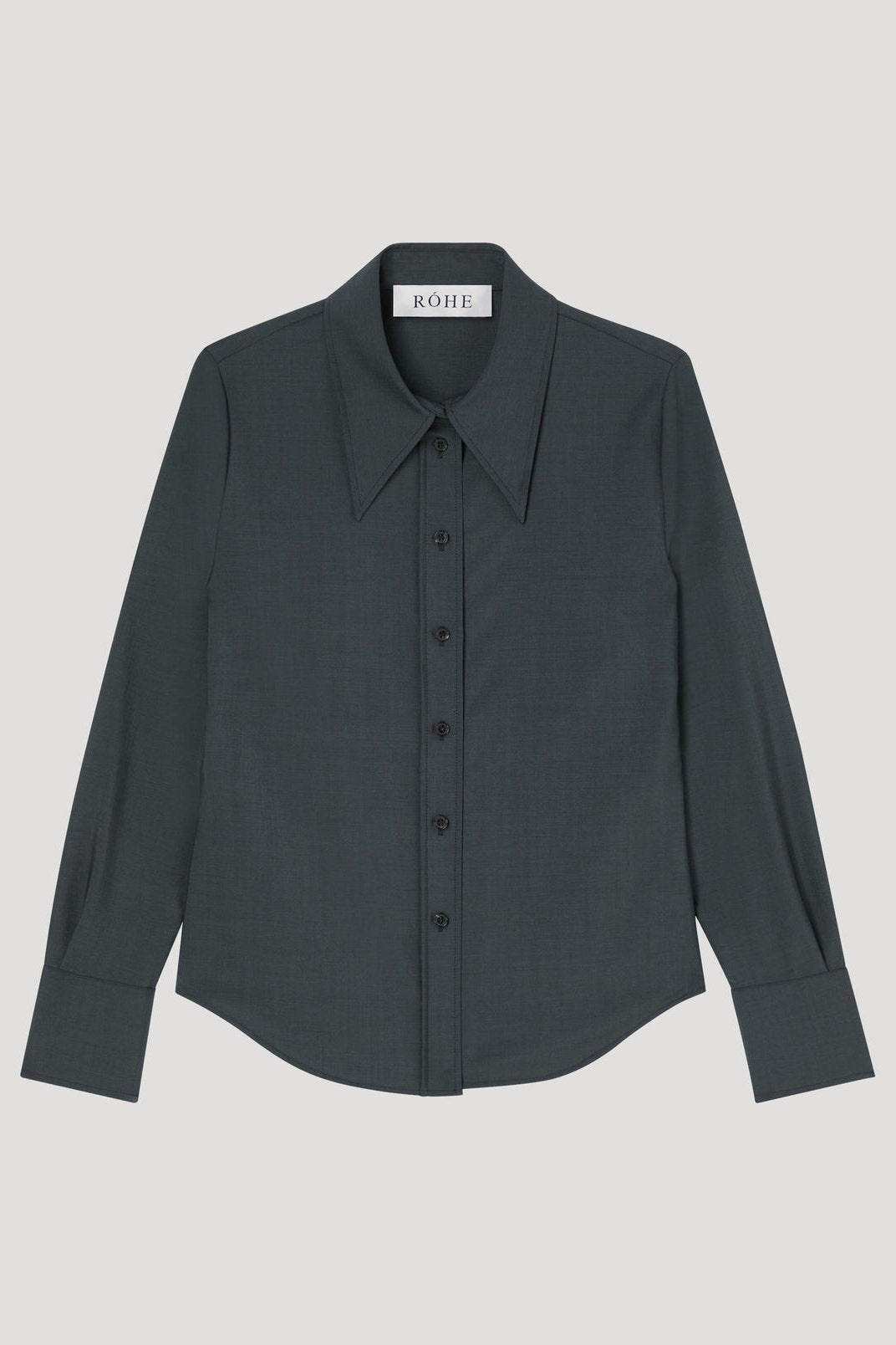 Fitted light wool shirt, Bottle Green, Bluse