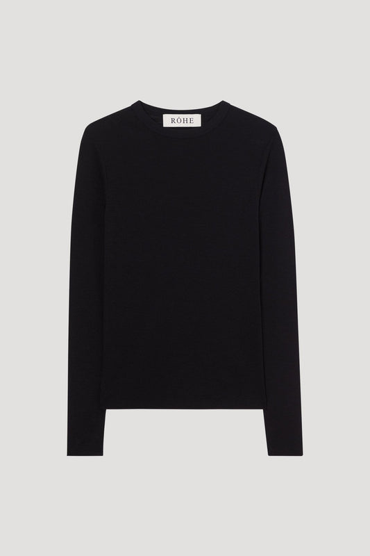 Fine wool crewneck, black, long sleeve