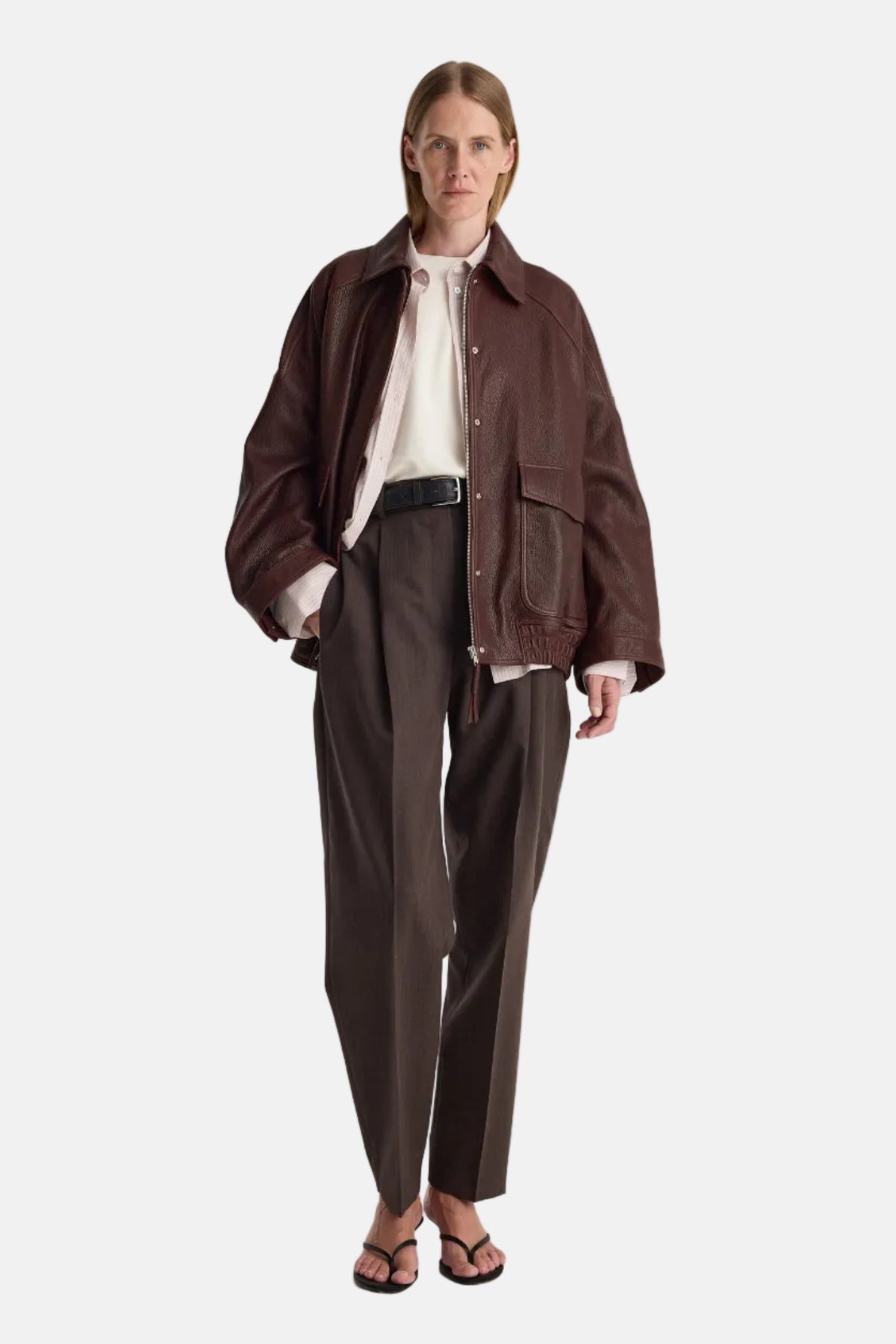 Róhe Grain Leather Aviator Jacke in Chestnut, Ansicht 2