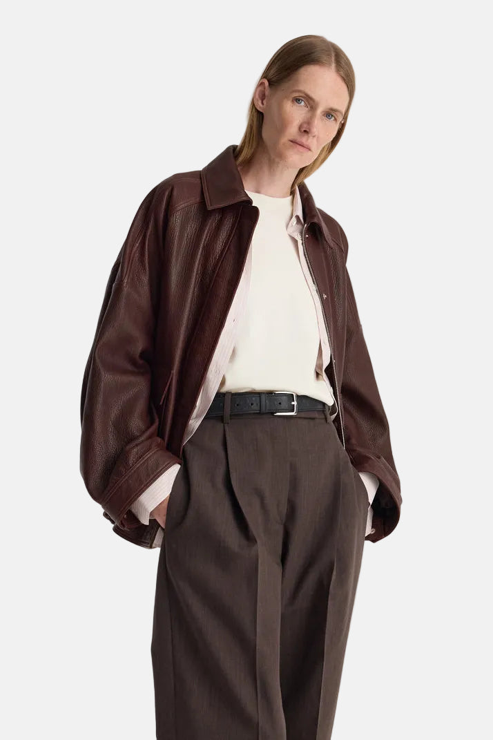 Róhe Grain Leather Aviator Jacke in Chestnut, Ansicht 5