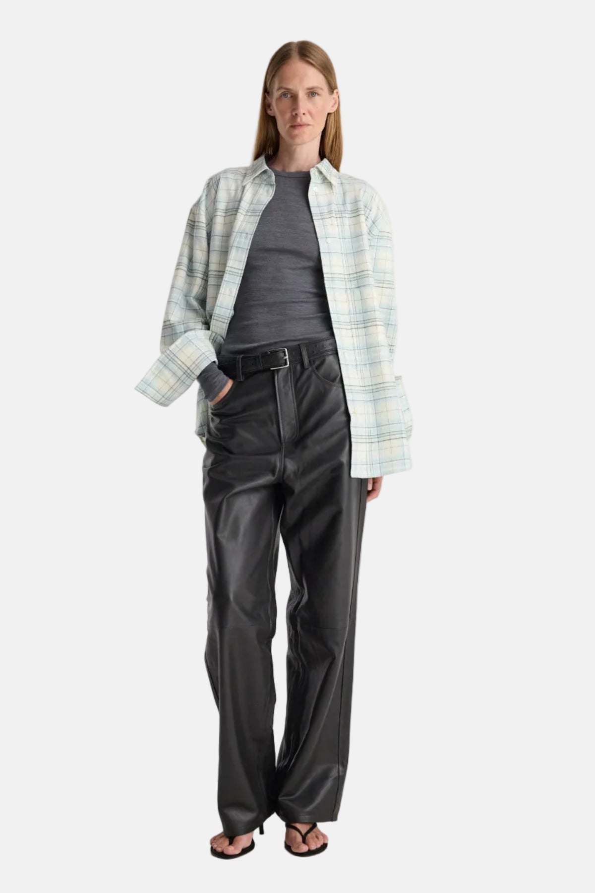 Róhe Flannel Check Overshirt in Sea Green, Ansicht 2