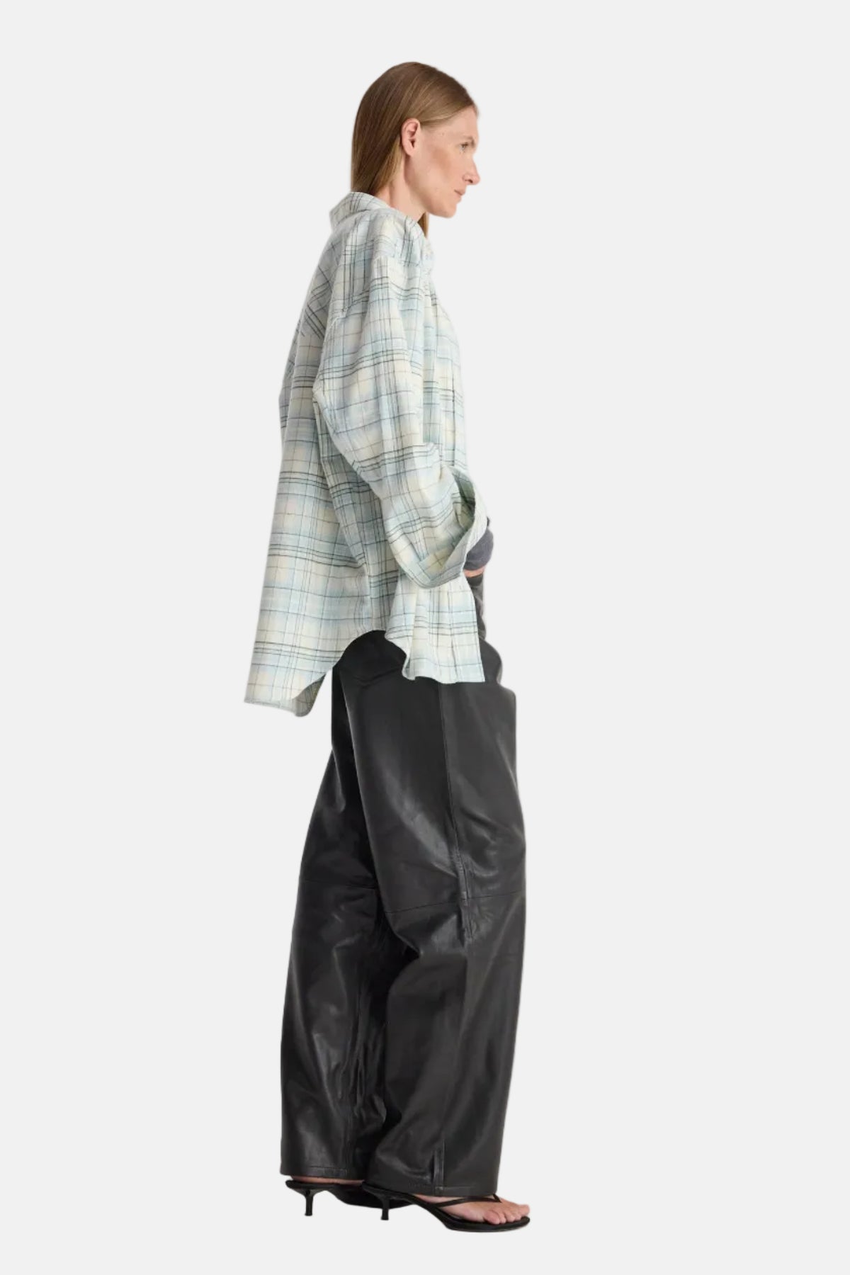 Róhe Flannel Check Overshirt in Sea Green, Ansicht 5