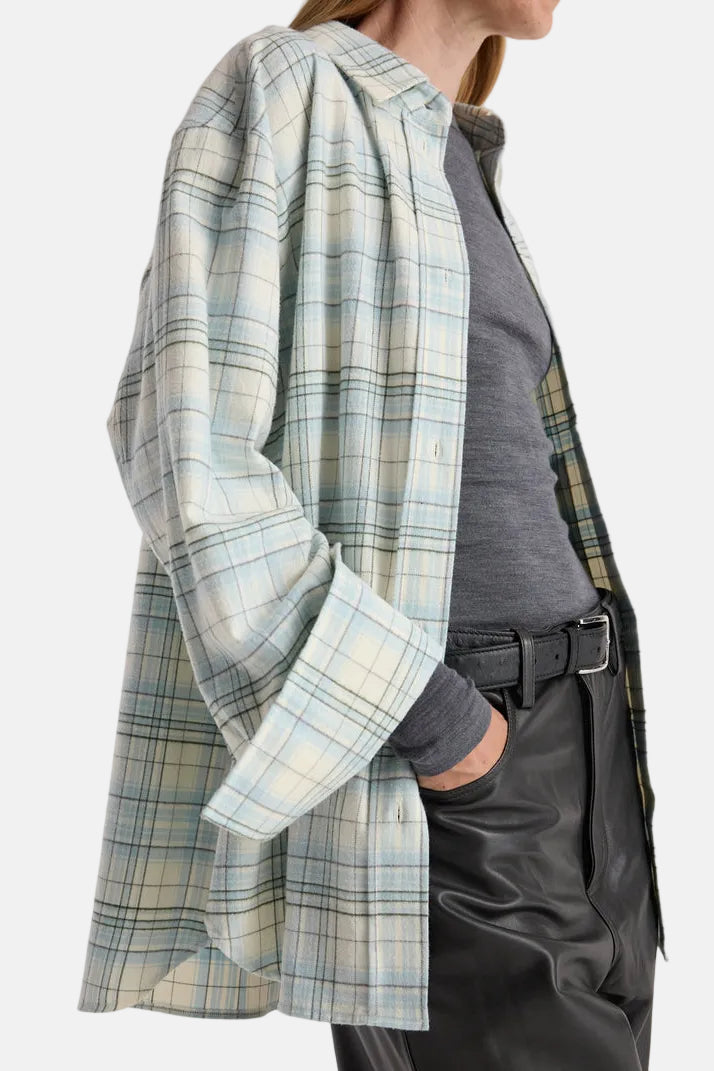 Róhe Flannel Check Overshirt in Sea Green, Ansicht 3