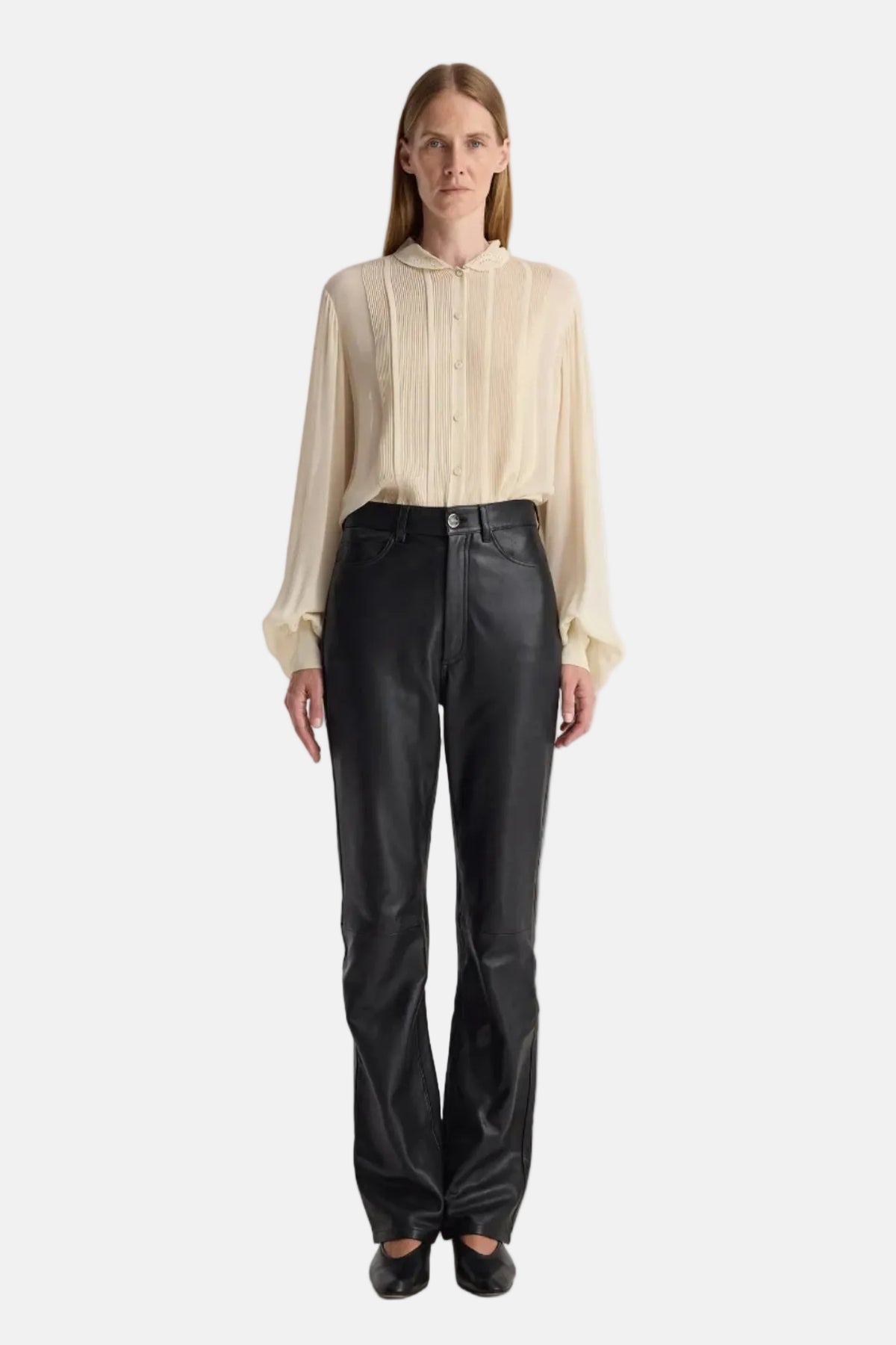 Róhe Pleated Silk Sheer Bluse in Cream, Ansicht 2
