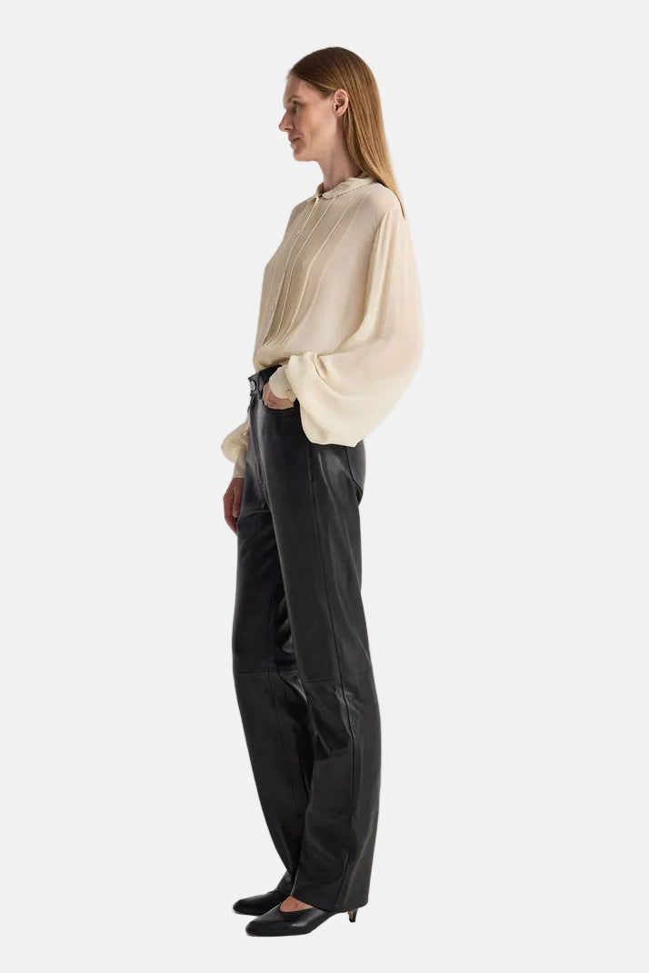 Róhe Pleated Silk Sheer Bluse in Cream, Ansicht 4