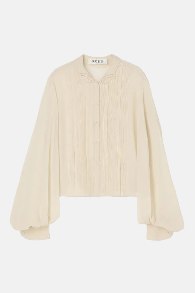 Róhe Pleated Silk Sheer Bluse in Cream