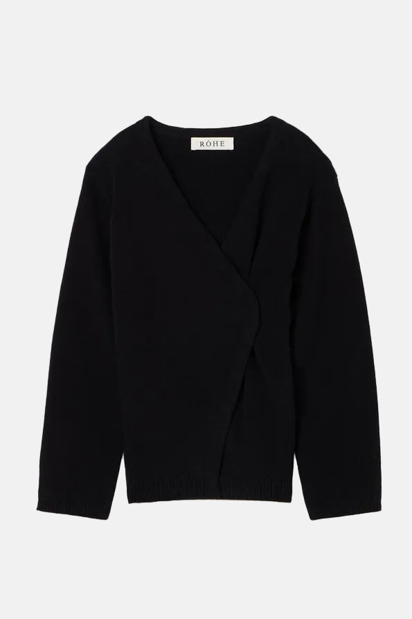 Róhe Off-Shoulder Wrap Cardigan in Black