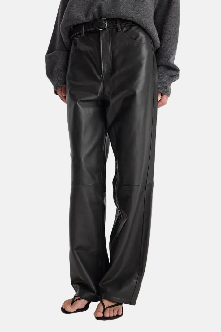 Róhe Bruun Leather Baggy Hose in Anthracite, Ansicht 4