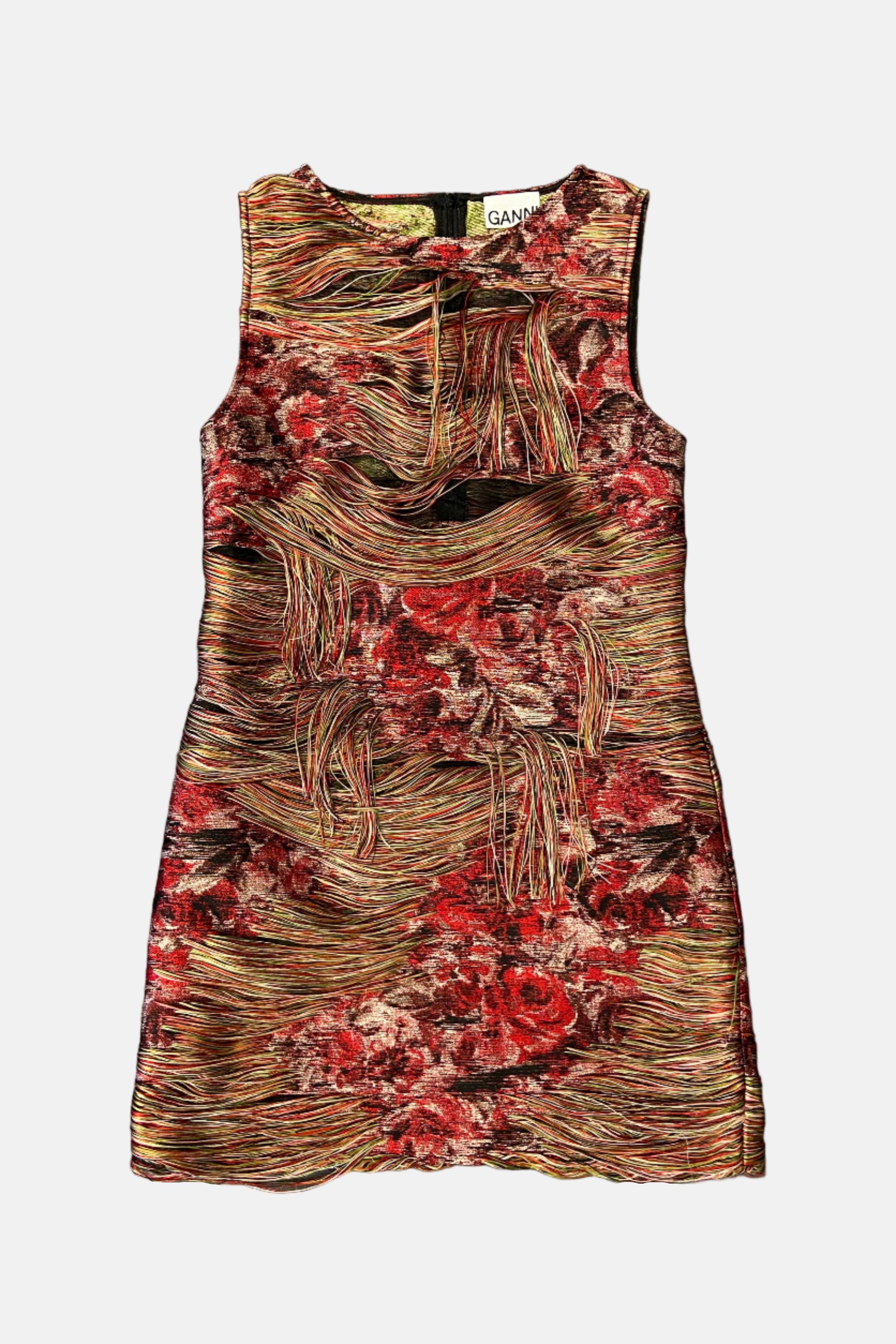 GANNI Fringed Organza Mini, Red, Kleid