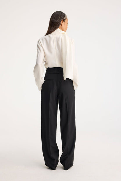 High-waist cumberband, black, trousers