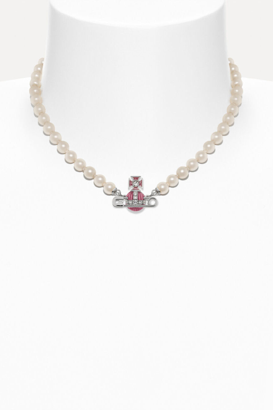 Vivienne Westwood Kitty, White Crystal/Light Rose, Platinum Perlen-Halskette