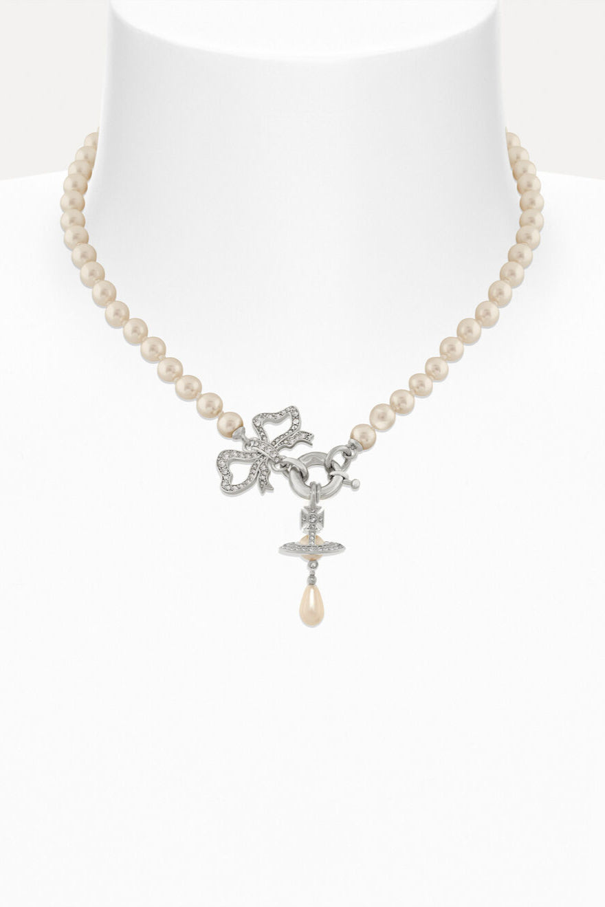 Vivienne Westwood Rigoberta, Crystal Velvet, Platinum Perlen-Halskette