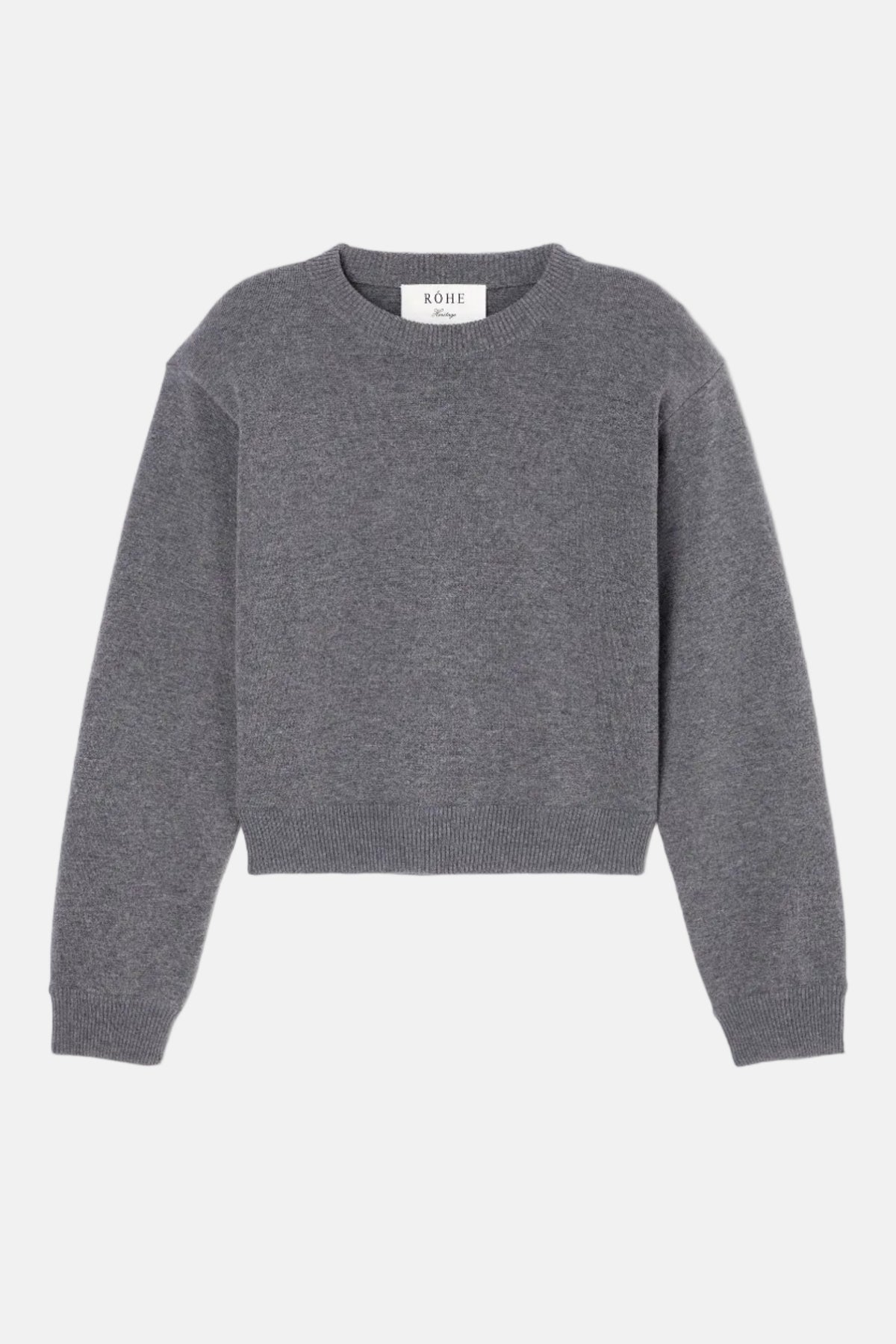 Róhe Statement Shoulder Crewneck Mid Grey Melange Pullover in Grau