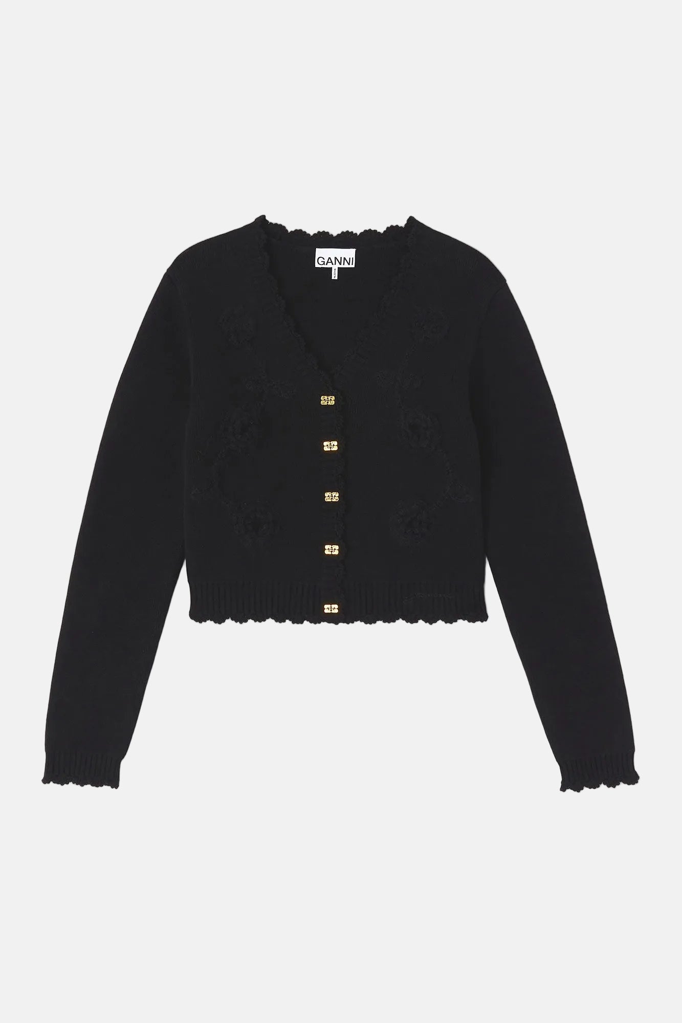 GANNI Cotton Cashmere Crochet, Black, Cardigan