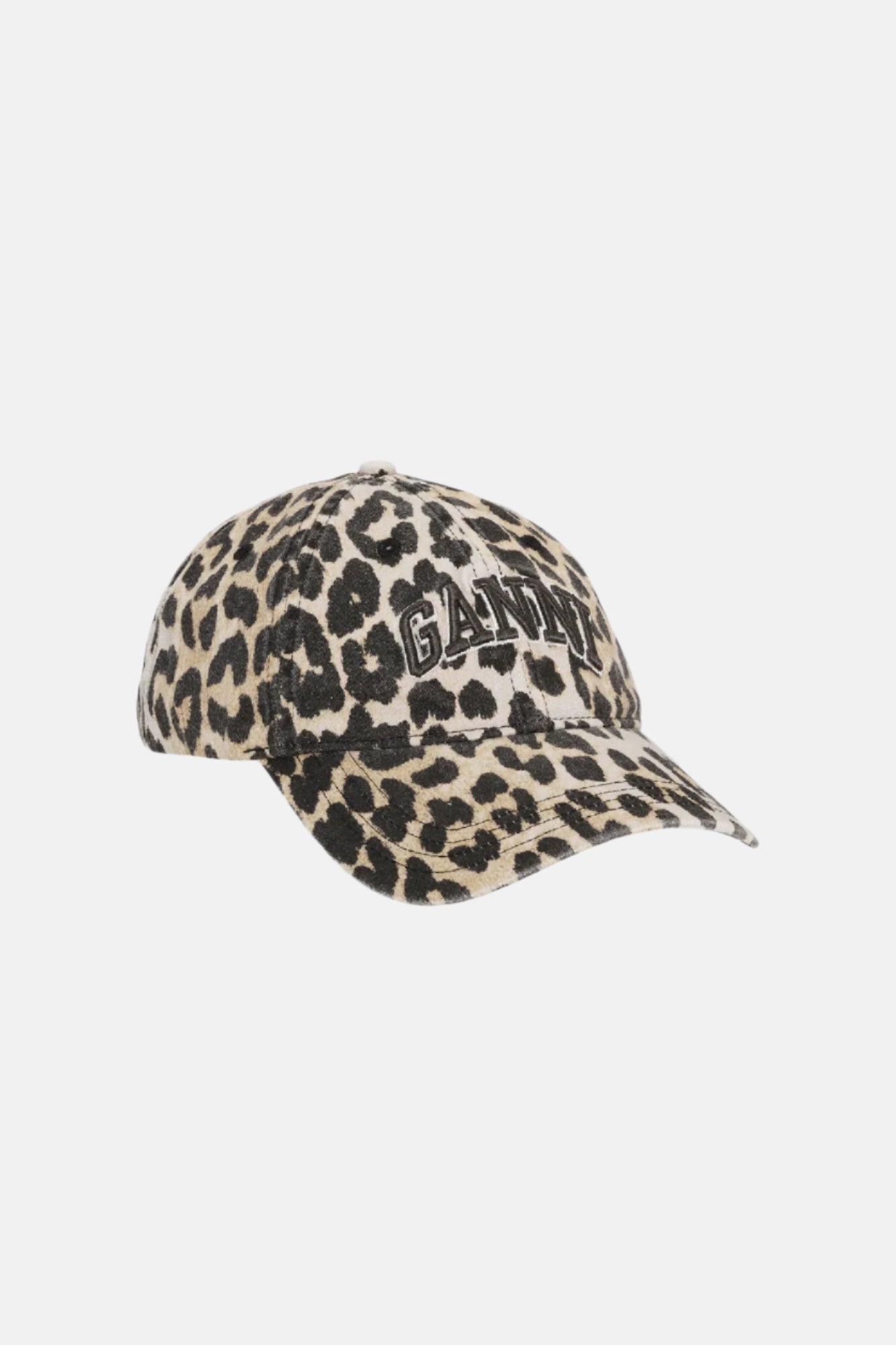 GANNI Cap, Washed Cotton Canvas, Leopard